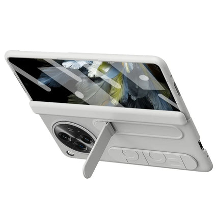 For OnePlus Open Case Kickstand Wristband PC Phone Cover with Tempered Glass Film
