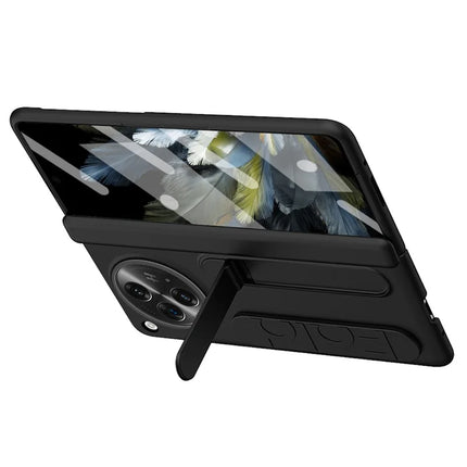 For OnePlus Open Case Kickstand Wristband PC Phone Cover with Tempered Glass Film