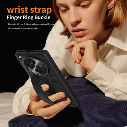 For OnePlus Open Case Kickstand Wristband PC Phone Cover with Tempered Glass Film