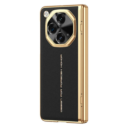 For OnePlus Open Case PU Leather+PC Electroplating Phone Cover with Tempered Glass Screen Film