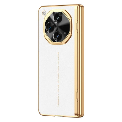 For OnePlus Open Case PU Leather+PC Electroplating Phone Cover with Tempered Glass Screen Film