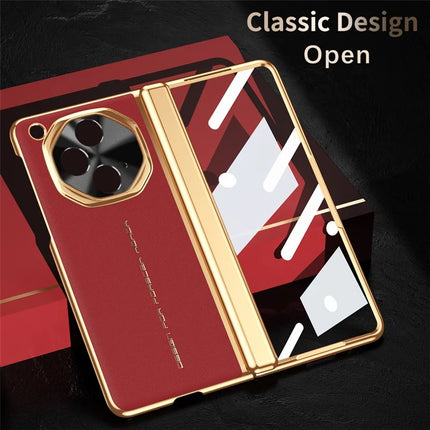 For OnePlus Open Case PU Leather+PC Electroplating Phone Cover with Tempered Glass Screen Film
