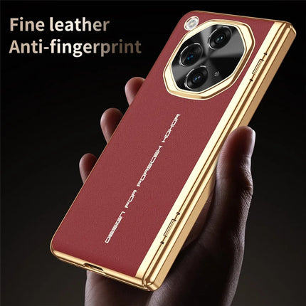 For OnePlus Open Case PU Leather+PC Electroplating Phone Cover with Tempered Glass Screen Film