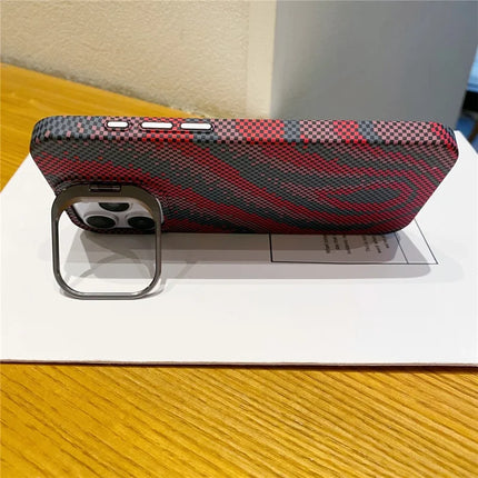 For iPhone 16 Pro Case Compatible with MagSafe Flame Pattern Hard PC Phone Cover with Lens Frame Kickstand