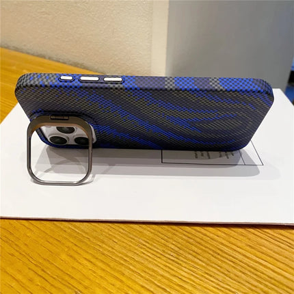 For iPhone 16 Pro Case Compatible with MagSafe Flame Pattern Hard PC Phone Cover with Lens Frame Kickstand