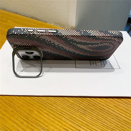 For iPhone 16 Pro Max Case Compatible with MagSafe Flame Pattern Hard PC Phone Cover with Lens Frame Kickstand