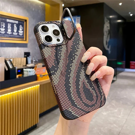 For iPhone 16 Pro Max Case Compatible with MagSafe Flame Pattern Hard PC Phone Cover with Lens Frame Kickstand