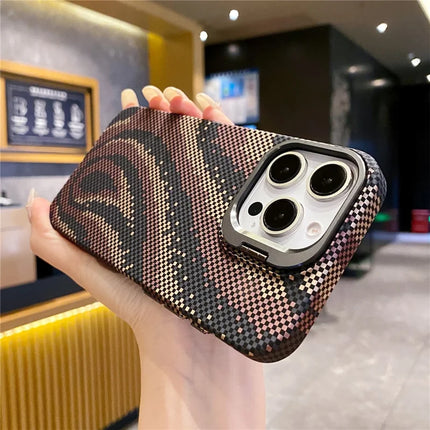For iPhone 16 Pro Max Case Compatible with MagSafe Flame Pattern Hard PC Phone Cover with Lens Frame Kickstand