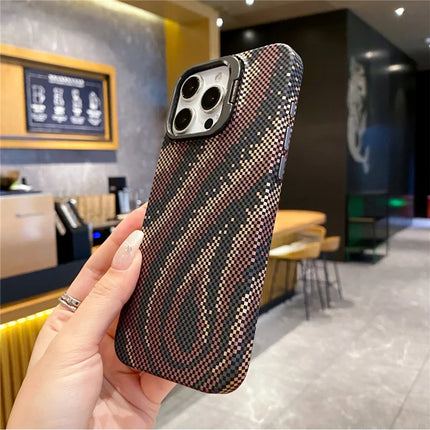 For iPhone 16 Pro Max Case Compatible with MagSafe Flame Pattern Hard PC Phone Cover with Lens Frame Kickstand