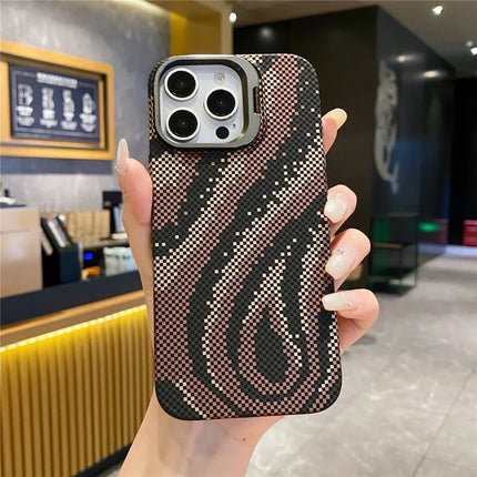 For iPhone 16 Pro Max Case Compatible with MagSafe Flame Pattern Hard PC Phone Cover with Lens Frame Kickstand