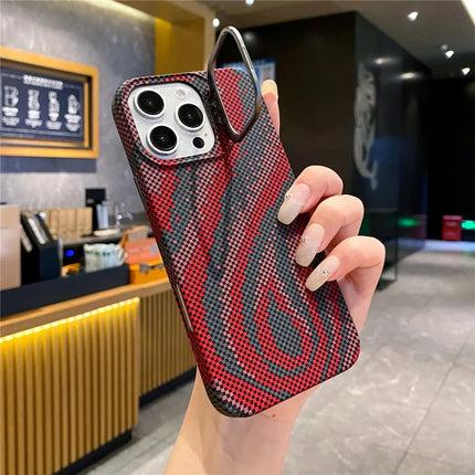 For iPhone 16 Pro Max Case Compatible with MagSafe Flame Pattern Hard PC Phone Cover with Lens Frame Kickstand