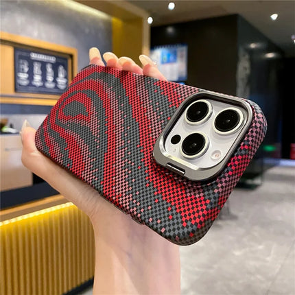 For iPhone 16 Pro Max Case Compatible with MagSafe Flame Pattern Hard PC Phone Cover with Lens Frame Kickstand