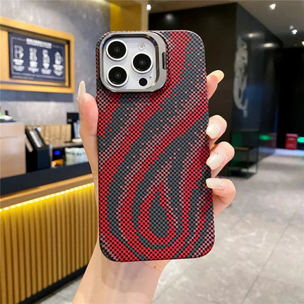 For iPhone 16 Pro Max Case Compatible with MagSafe Flame Pattern Hard PC Phone Cover with Lens Frame Kickstand