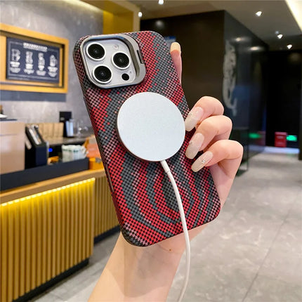 For iPhone 16 Pro Max Case Compatible with MagSafe Flame Pattern Hard PC Phone Cover with Lens Frame Kickstand