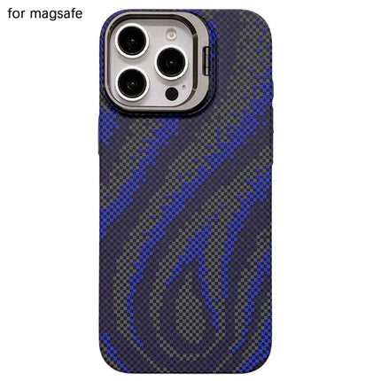 For iPhone 16 Pro Max Case Compatible with MagSafe Flame Pattern Hard PC Phone Cover with Lens Frame Kickstand - Blue