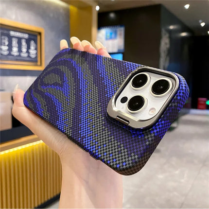 For iPhone 16 Pro Max Case Compatible with MagSafe Flame Pattern Hard PC Phone Cover with Lens Frame Kickstand