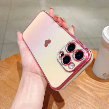 For iPhone 16 Pro Case Dazzling Design Electroplating Heart Pattern TPU Phone Cover