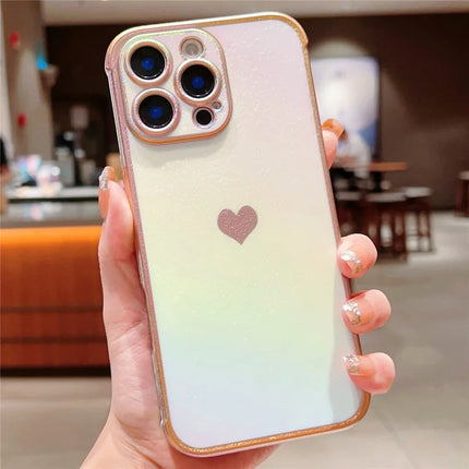 For iPhone 16 Pro Case Dazzling Design Electroplating Heart Pattern TPU Phone Cover - White