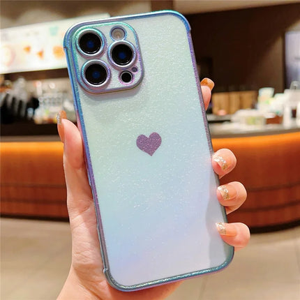 For iPhone 16 Pro Case Dazzling Design Electroplating Heart Pattern TPU Phone Cover - Blue