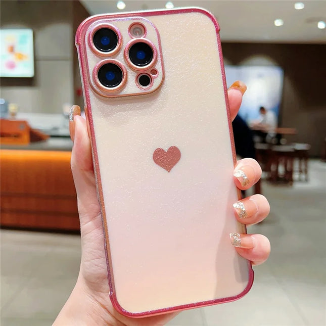 For iPhone 16 Pro Max Case Dazzling Design Electroplating Heart Pattern TPU Phone Cover - Pink