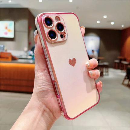 For iPhone 16 Pro Max Case Dazzling Design Electroplating Heart Pattern TPU Phone Cover