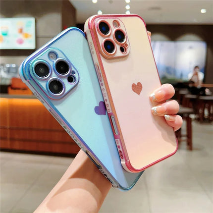 For iPhone 16 Pro Max Case Dazzling Design Electroplating Heart Pattern TPU Phone Cover