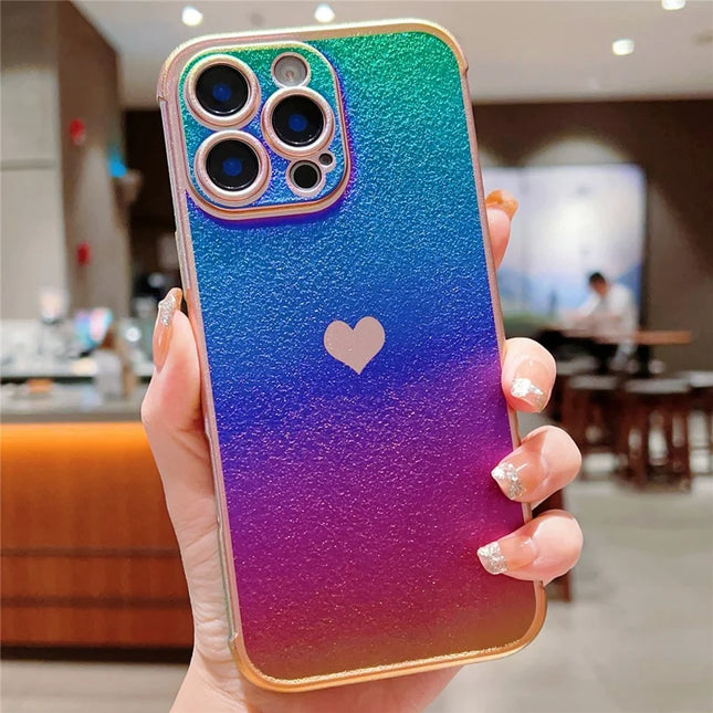 For iPhone 16 Pro Max Case Dazzling Design Electroplating Heart Pattern TPU Phone Cover - Colorful