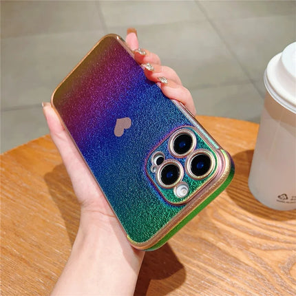 For iPhone 16 Pro Max Case Dazzling Design Electroplating Heart Pattern TPU Phone Cover