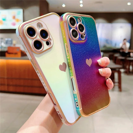 For iPhone 16 Pro Max Case Dazzling Design Electroplating Heart Pattern TPU Phone Cover
