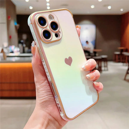 For iPhone 16 Pro Max Case Dazzling Design Electroplating Heart Pattern TPU Phone Cover