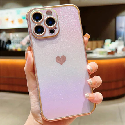 For iPhone 16 Pro Max Case Dazzling Design Electroplating Heart Pattern TPU Phone Cover - Purple