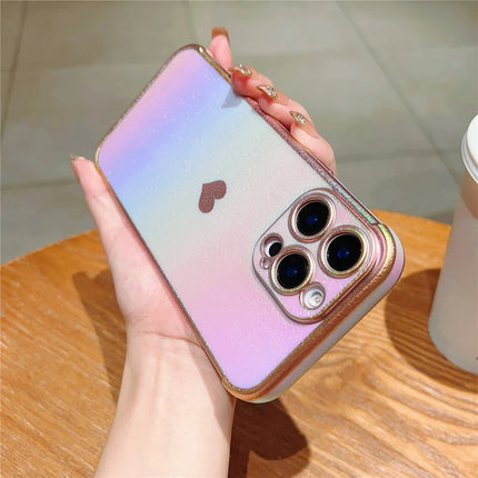 For iPhone 16 Pro Max Case Dazzling Design Electroplating Heart Pattern TPU Phone Cover