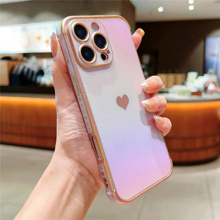 For iPhone 16 Pro Max Case Dazzling Design Electroplating Heart Pattern TPU Phone Cover