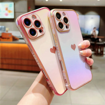 For iPhone 16 Pro Max Case Dazzling Design Electroplating Heart Pattern TPU Phone Cover