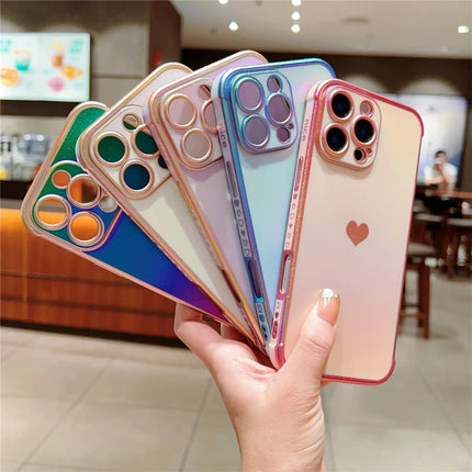 For iPhone 16 Pro Max Case Dazzling Design Electroplating Heart Pattern TPU Phone Cover