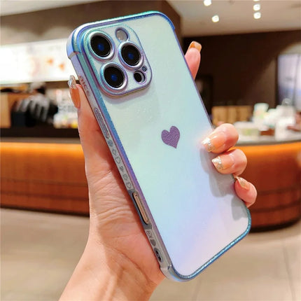 For iPhone 16 Pro Max Case Dazzling Design Electroplating Heart Pattern TPU Phone Cover