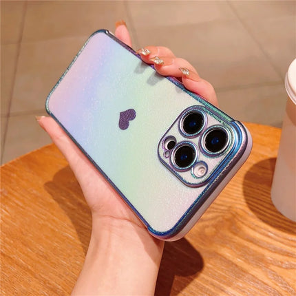 For iPhone 16 Pro Max Case Dazzling Design Electroplating Heart Pattern TPU Phone Cover