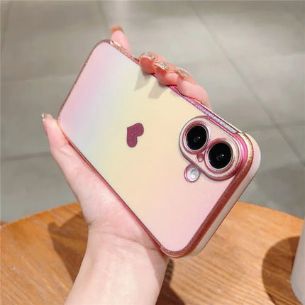 For iPhone 16 Case Dazzling Design Electroplating Heart Pattern TPU Phone Cover