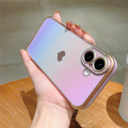 For iPhone 16 Case Dazzling Design Electroplating Heart Pattern TPU Phone Cover