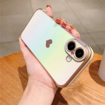 For iPhone 16 Plus Case Dazzling Design Electroplating Heart Pattern TPU Phone Cover