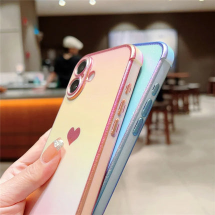 For iPhone 16 Plus Case Dazzling Design Electroplating Heart Pattern TPU Phone Cover