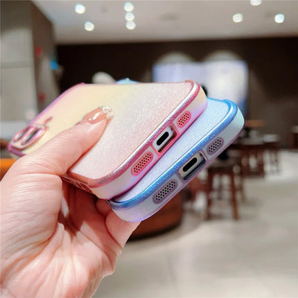 For iPhone 16 Plus Case Dazzling Design Electroplating Heart Pattern TPU Phone Cover