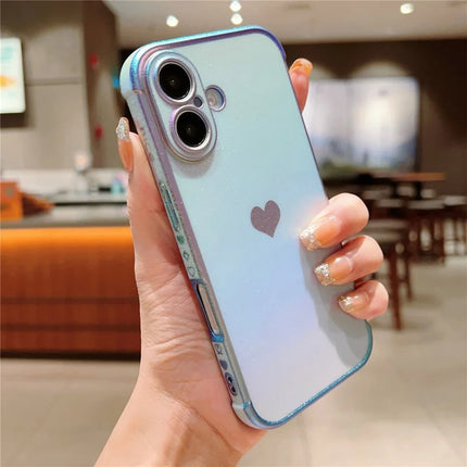 For iPhone 16 Plus Case Dazzling Design Electroplating Heart Pattern TPU Phone Cover