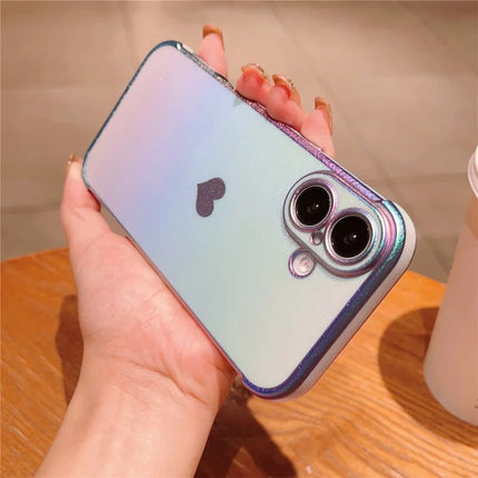 For iPhone 16 Plus Case Dazzling Design Electroplating Heart Pattern TPU Phone Cover