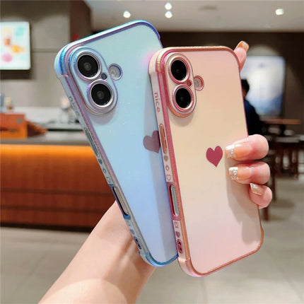 For iPhone 16 Plus Case Dazzling Design Electroplating Heart Pattern TPU Phone Cover