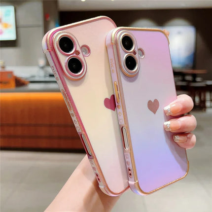 For iPhone 16 Plus Case Dazzling Design Electroplating Heart Pattern TPU Phone Cover