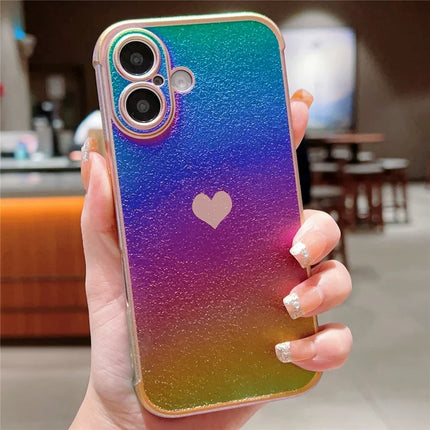 For iPhone 16 Plus Case Dazzling Design Electroplating Heart Pattern TPU Phone Cover - Colorful