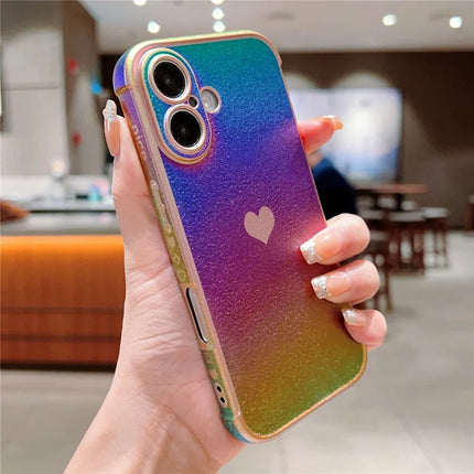 For iPhone 16 Plus Case Dazzling Design Electroplating Heart Pattern TPU Phone Cover