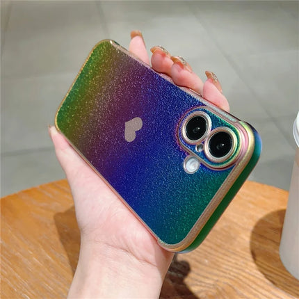 For iPhone 16 Plus Case Dazzling Design Electroplating Heart Pattern TPU Phone Cover