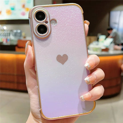 For iPhone 16 Plus Case Dazzling Design Electroplating Heart Pattern TPU Phone Cover - Purple